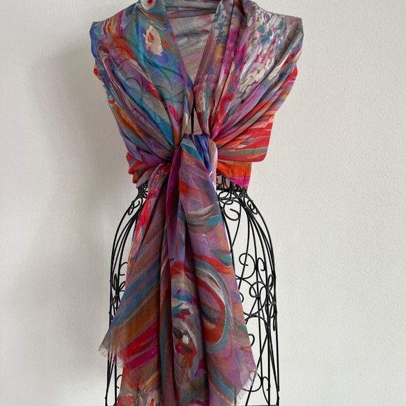 All Season Artist Modal Silk Multicoloured Scarf Wrap - Picture 9 of 9